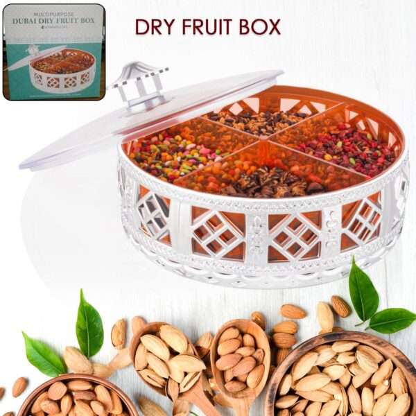 Round Silver 4 Section Dry Fruit Gift Box