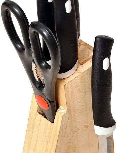 5 piece kitchen knife set with wooden block and scissors