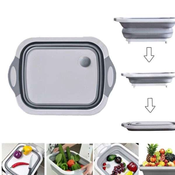 3 in 1 foldable chopping board, dish rack, and washing bowl set.